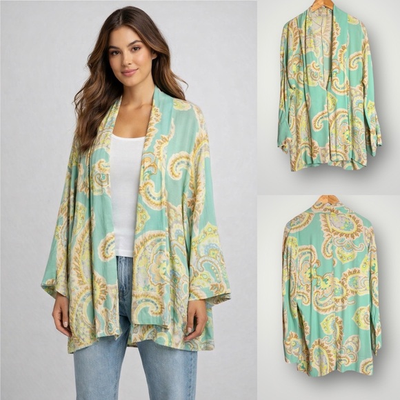 Zara Tops - Zara Paisley Printed Cover Up Kimono Size Medium Long Dolman Sleeves Boho Flowy